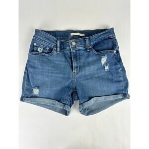 Levi's Mid-Length Mid-Rise Cuffed Denim Shorts Dark Medium Wash Stretch Size 29